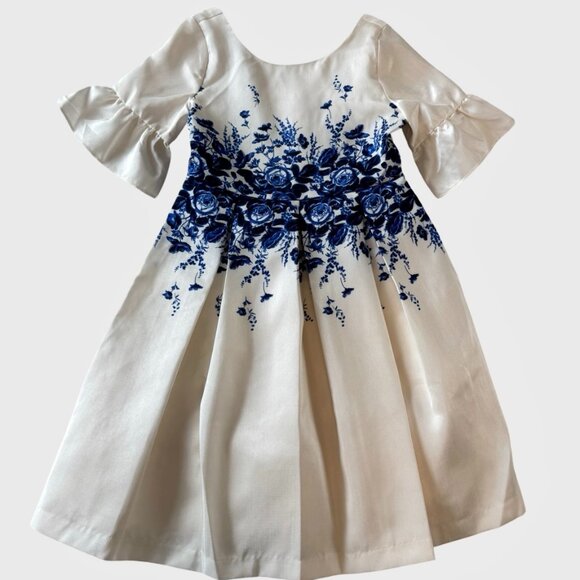 Girls Floral Border Ruffle Sleeve Dress, Size 7 - Picture 9 of 9